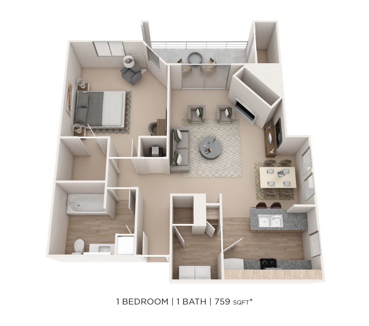 One Bedroom - 759 sqft floor plan