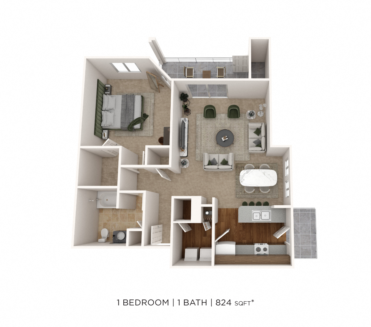 One Bedroom - 824 sqft floor plan