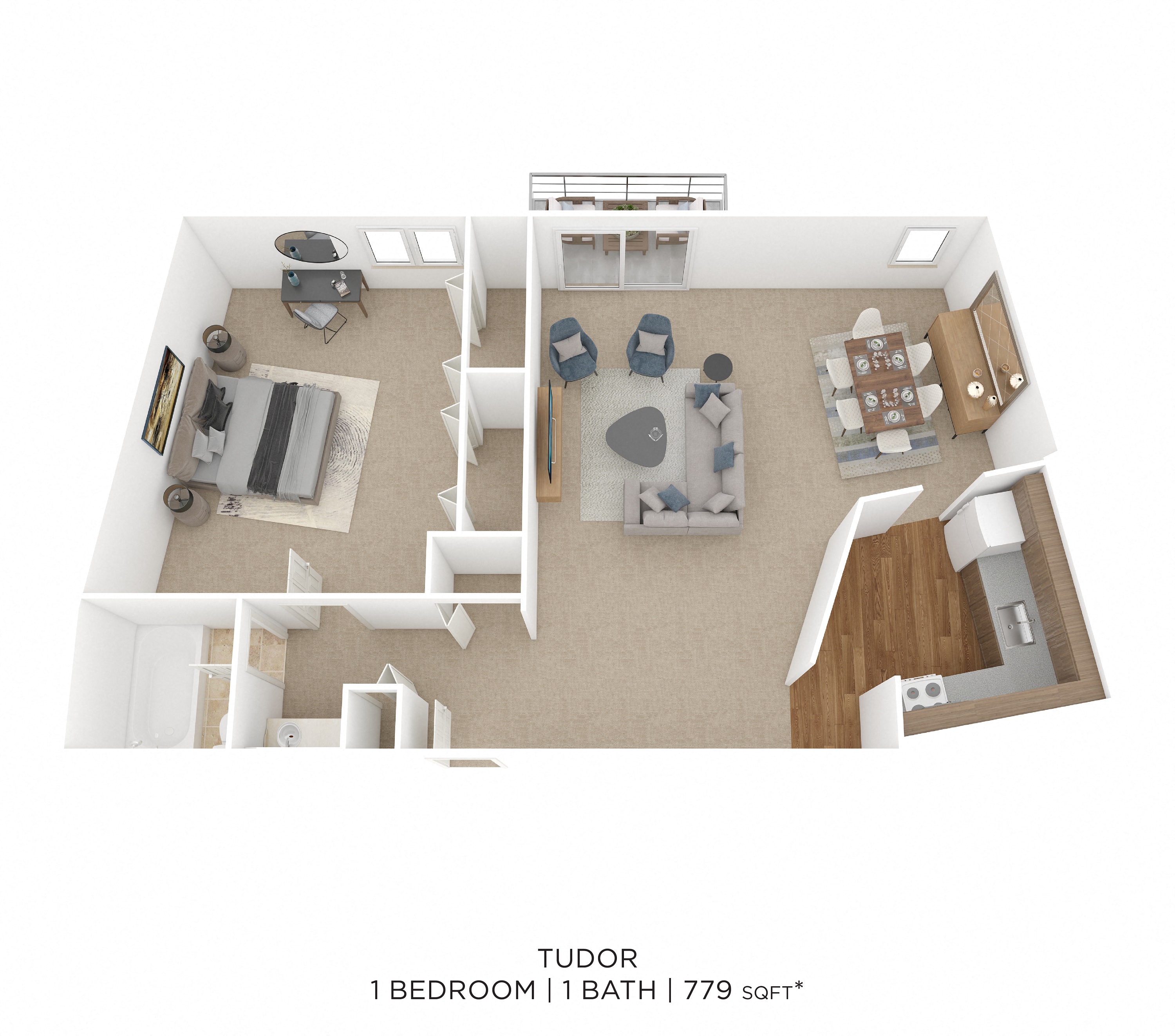One Bedroom- 779 sqft floor plan
