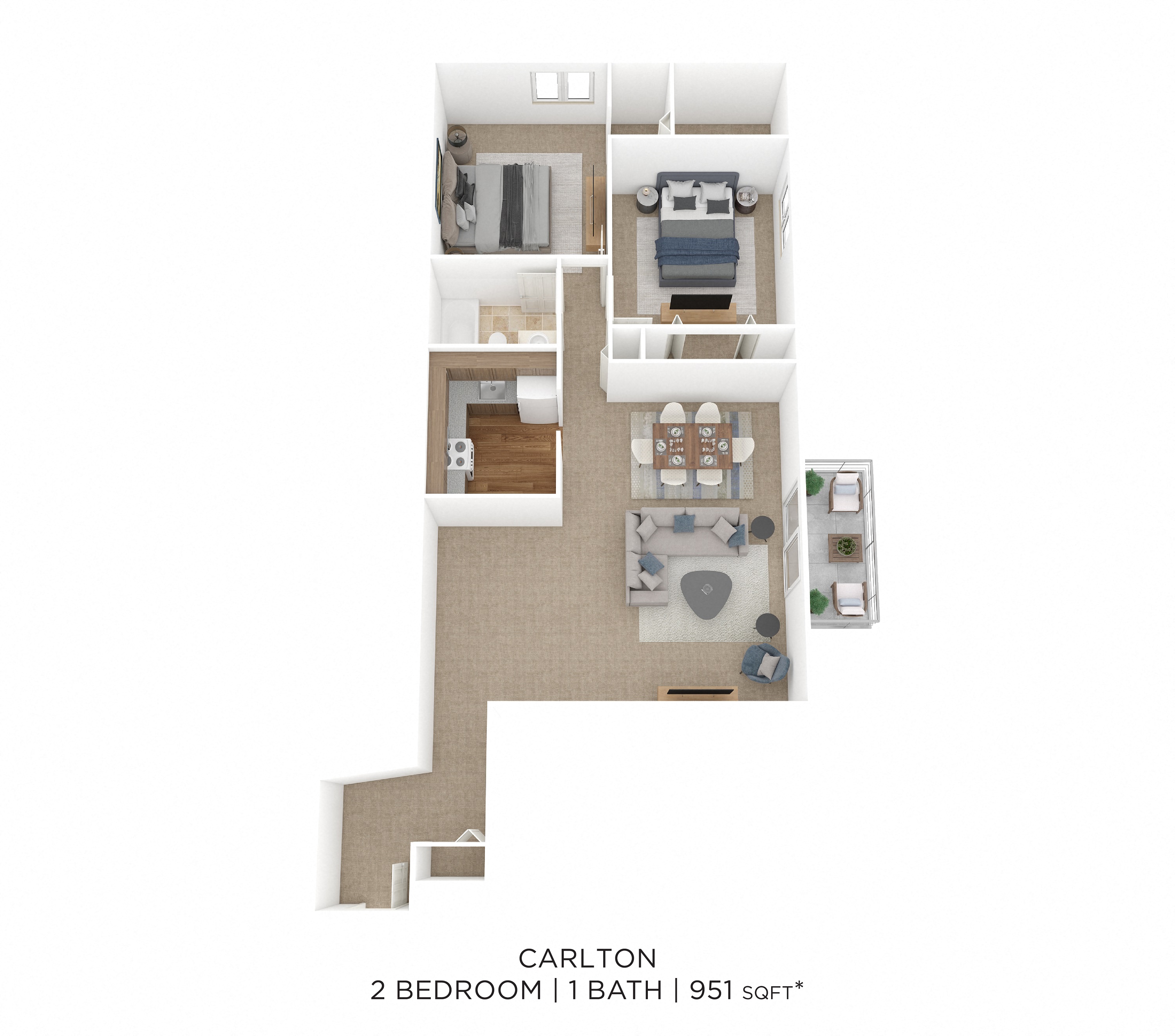 Two Bedroom- 951 sqft floor plan
