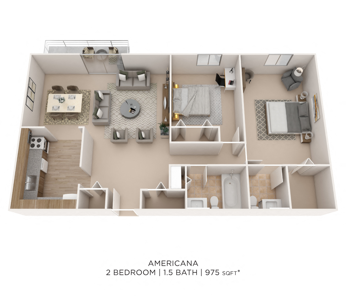 Two Bedroom 1.5 Bath floor plan