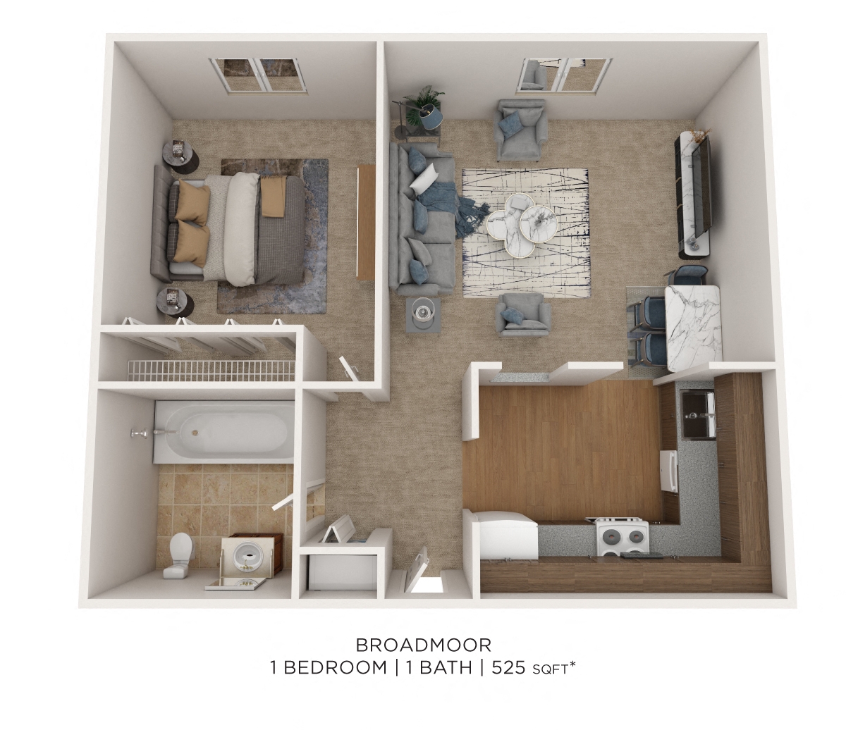 One Bedroom - 525 sqft floor plan
