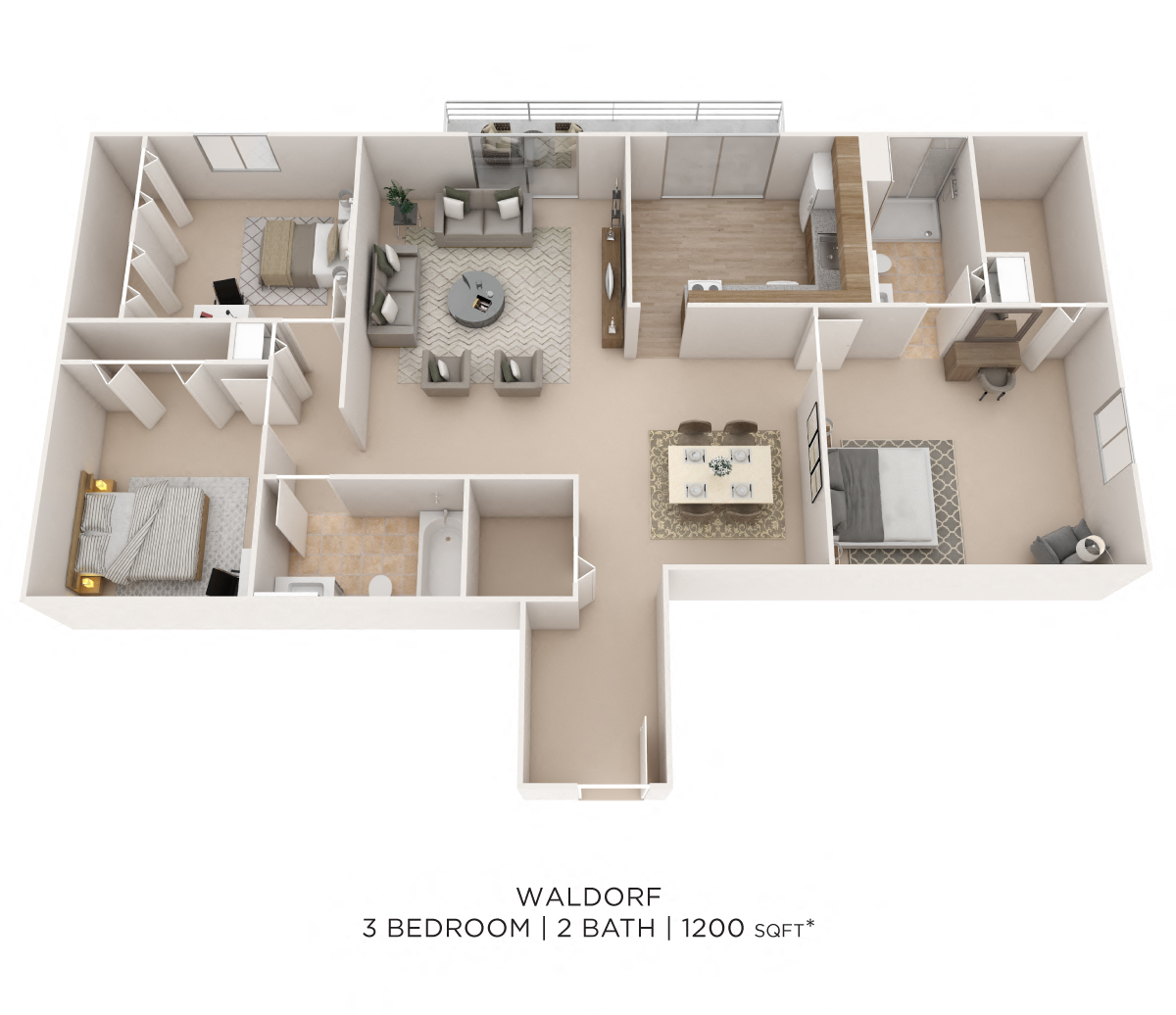 Three Bedroom 2 Bath floor plan