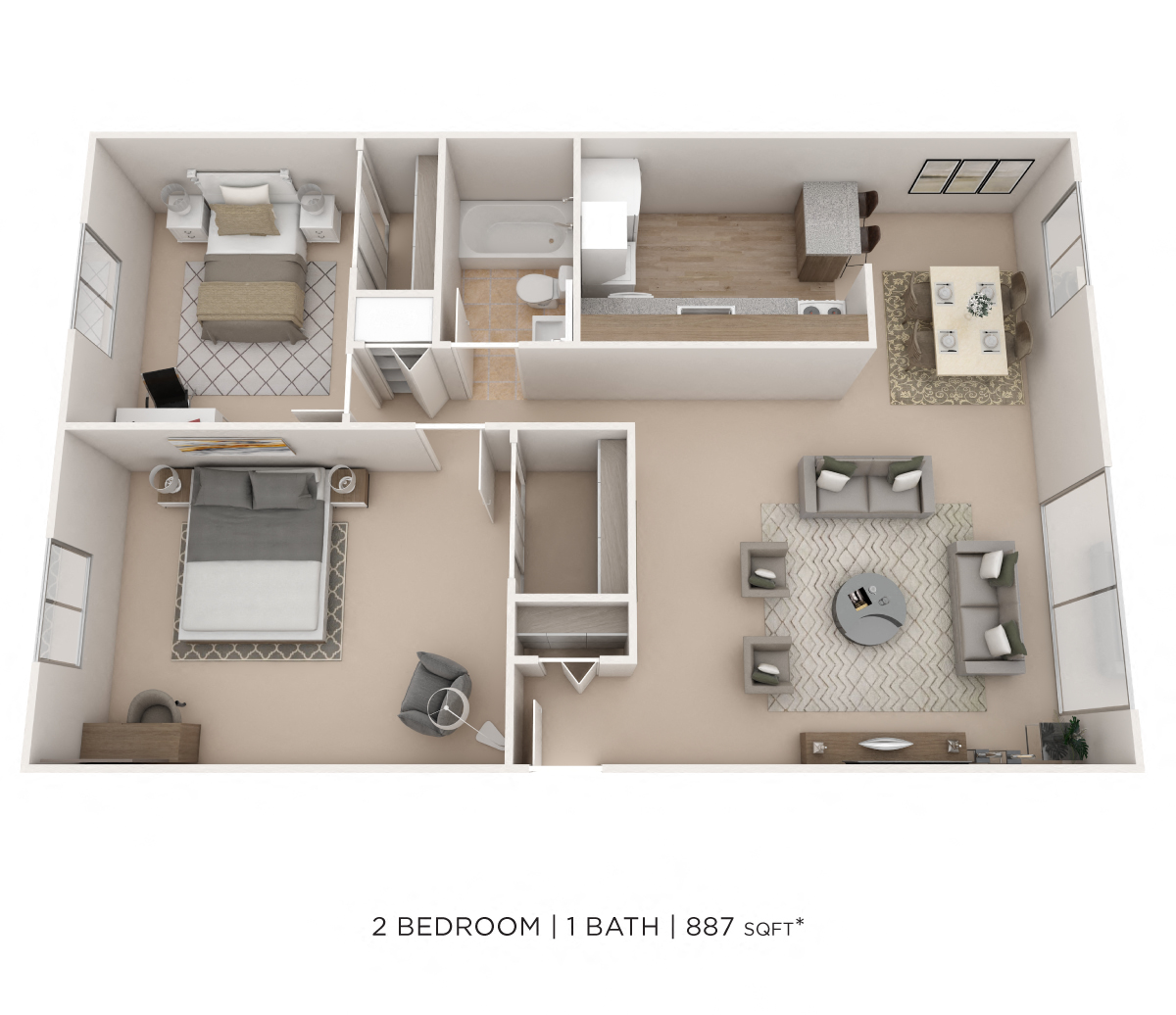 Two Bedroom-887 sqft floor plan