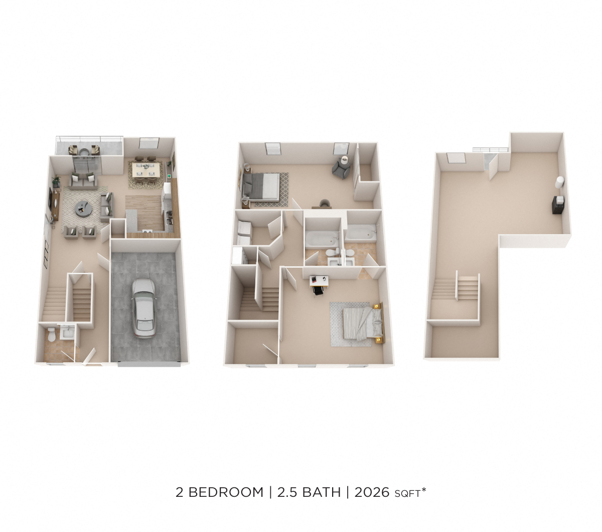 Two Bedroom 2.5 Bath Townhome with Garage floor plan