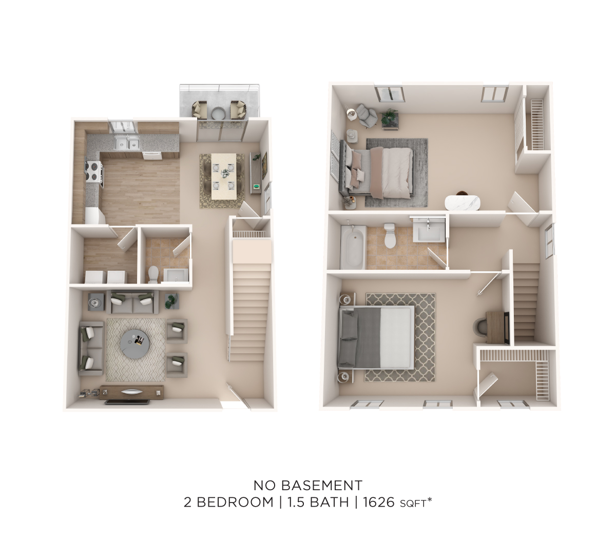 Two Bedroom 1.5 Bath Townhome floor plan