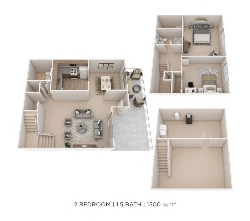 Two Bedroom 1.5 Bath Townhome floor plan