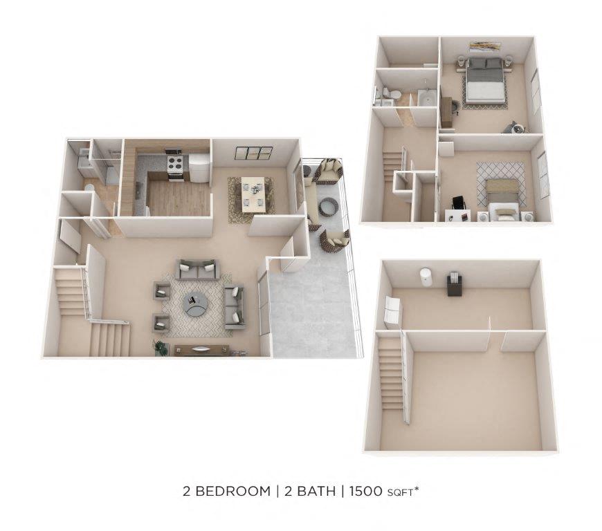 Two Bedroom 2 Bath Townhome floor plan