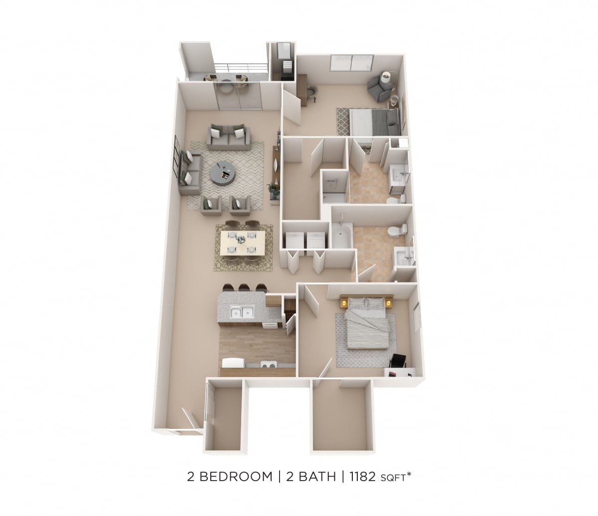 Two Bedroom 2 Bath- 1,182 sqft floor plan