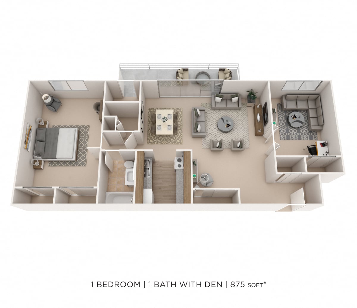One Bedroom- 875 sqft floor plan