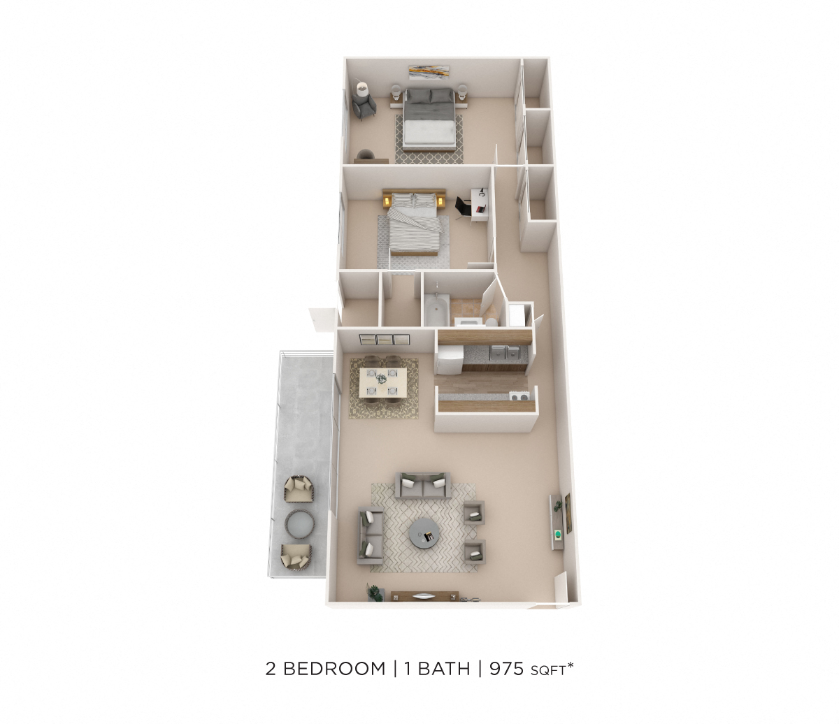 Two Bedroom- 975 sqft floor plan