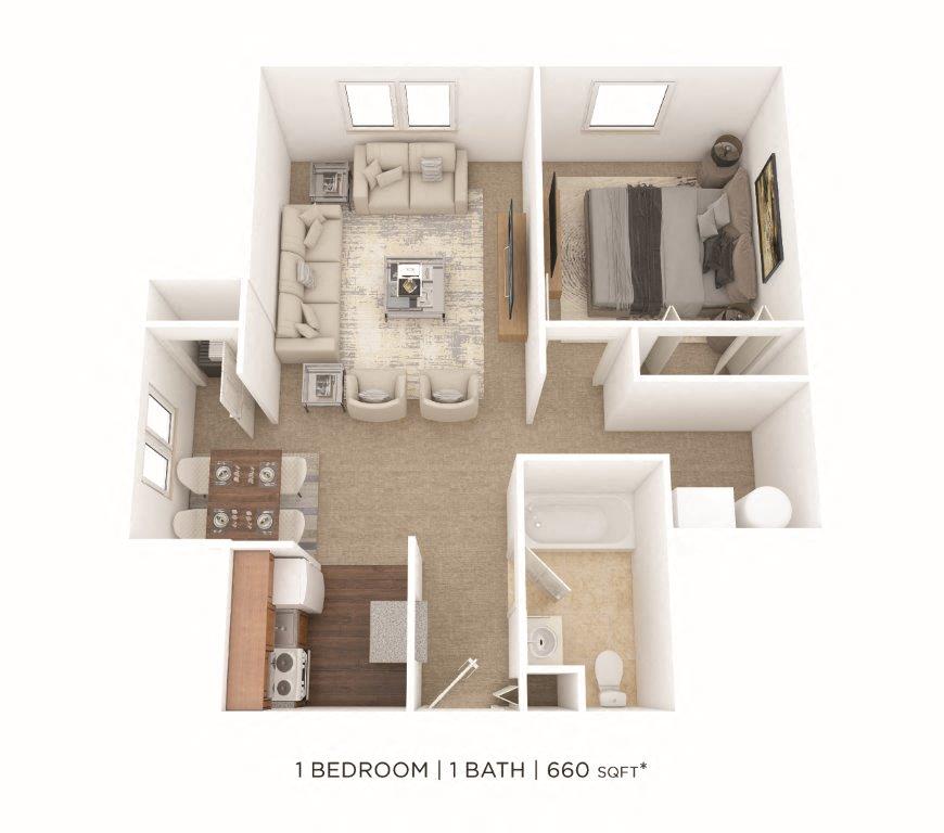 One Bedroom-660 sqft floor plan