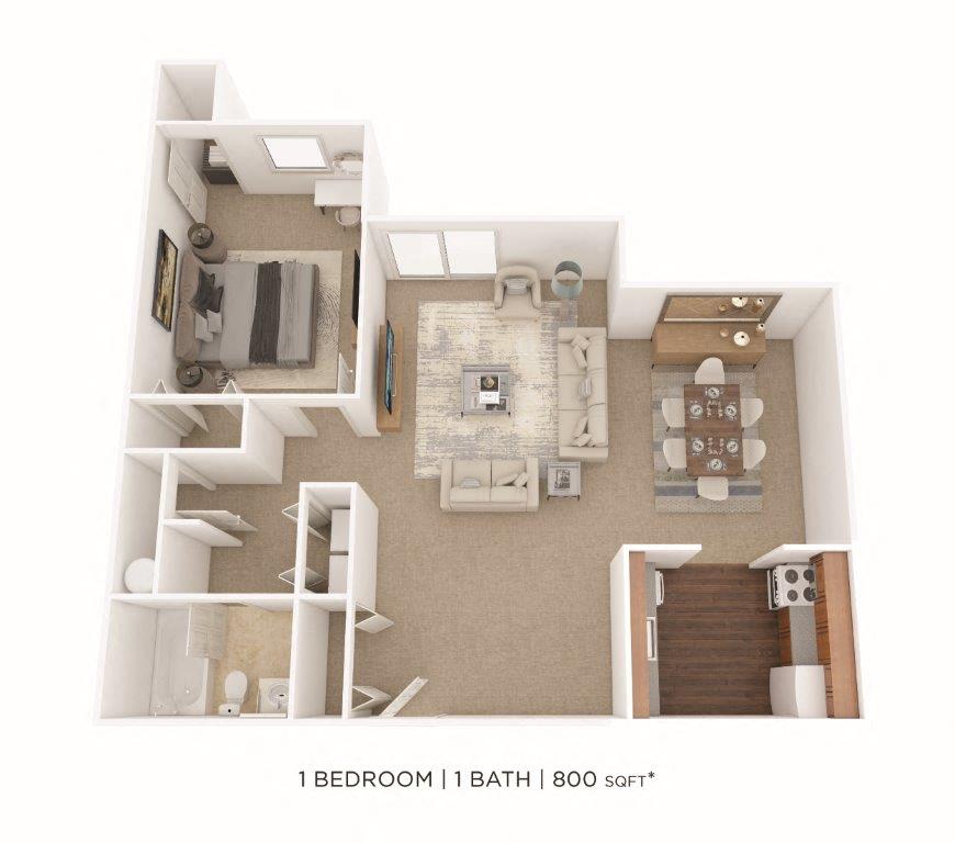 One Bedroom-800 sqft floor plan