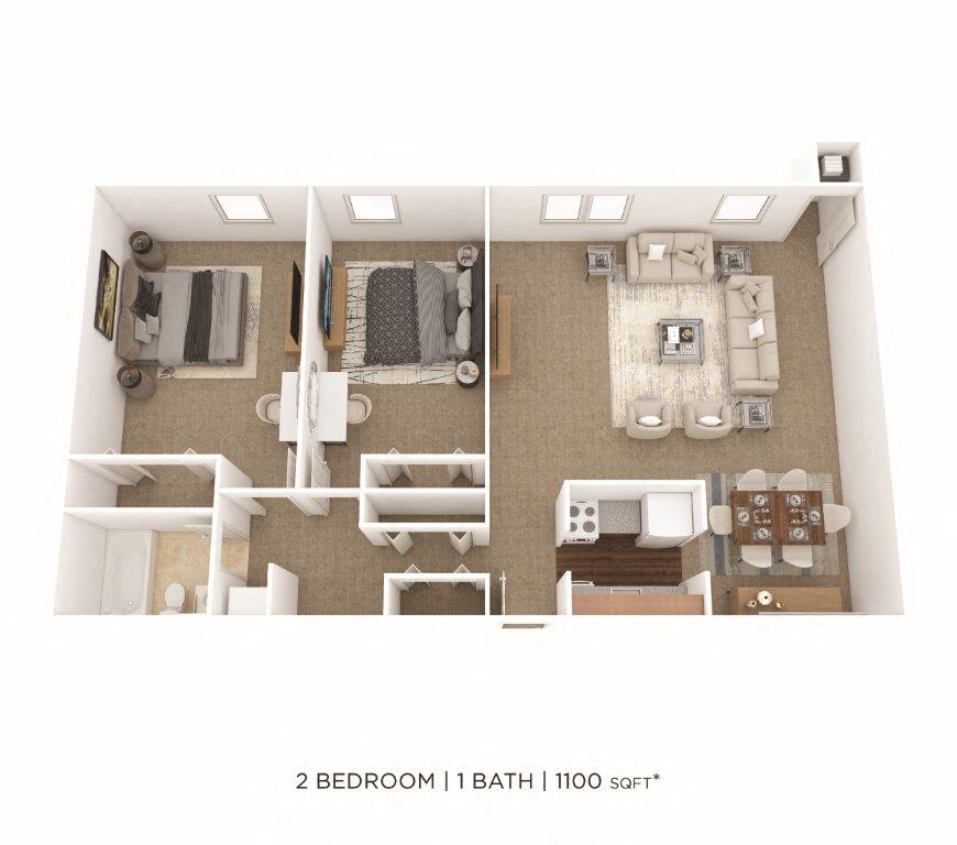 Two Bedroom- 1,100 sqft floor plan