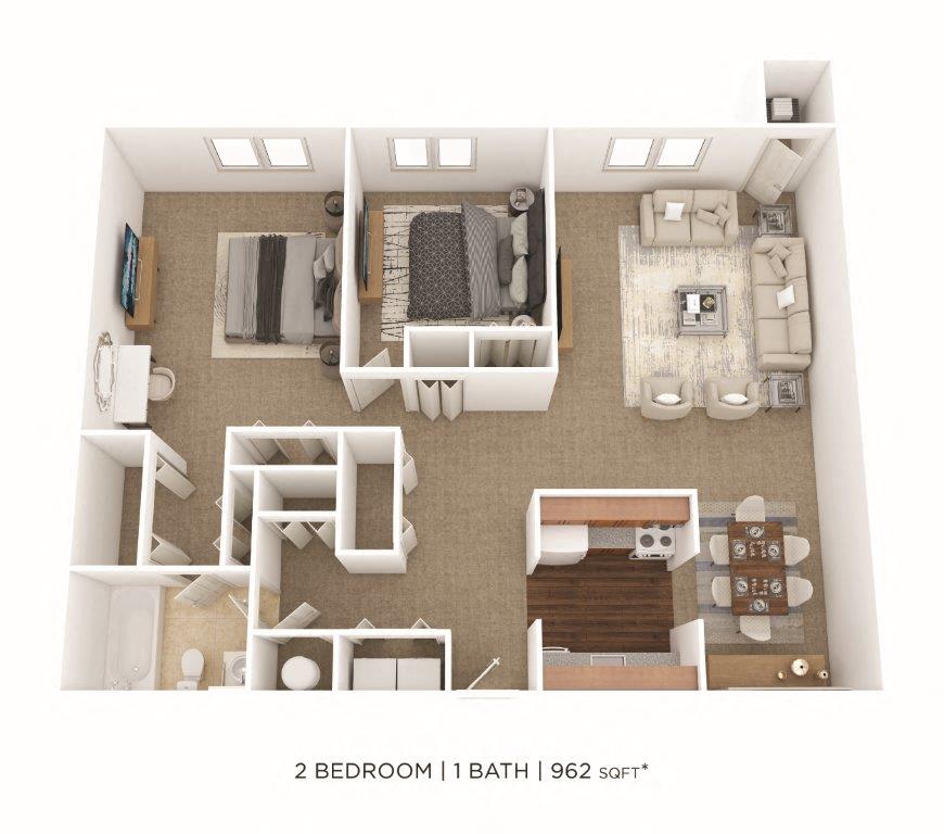 Two Bedroom- 962 sqft floor plan