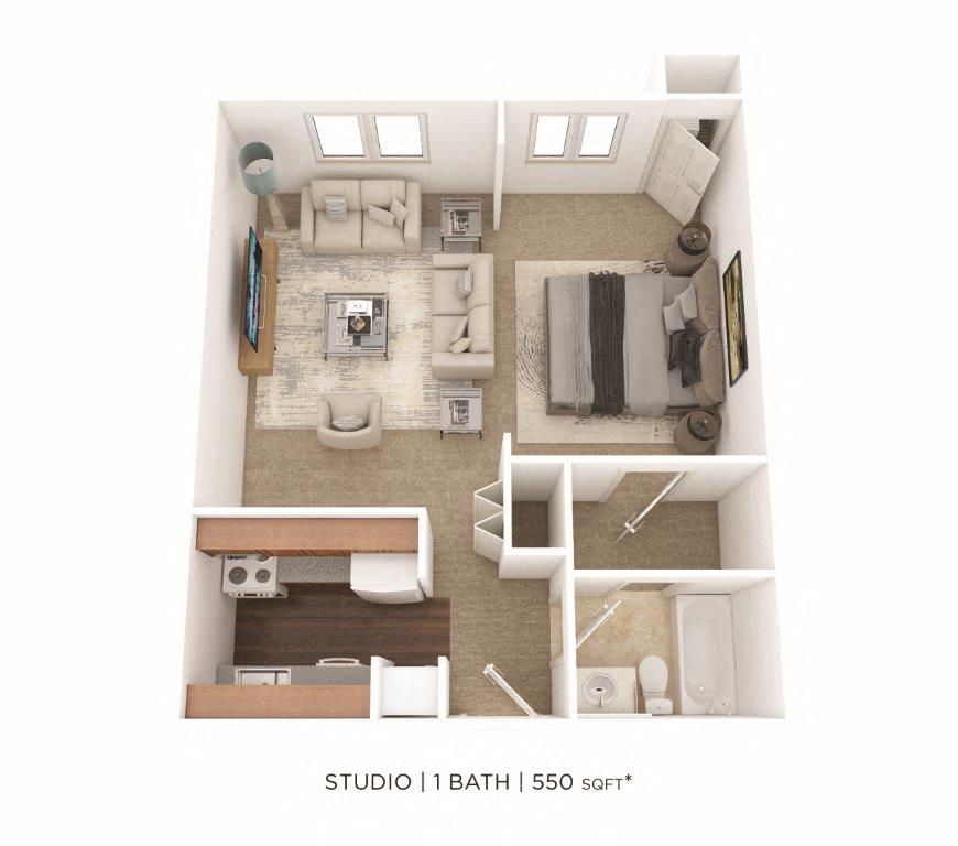 Studio - 550 sqft floor plan