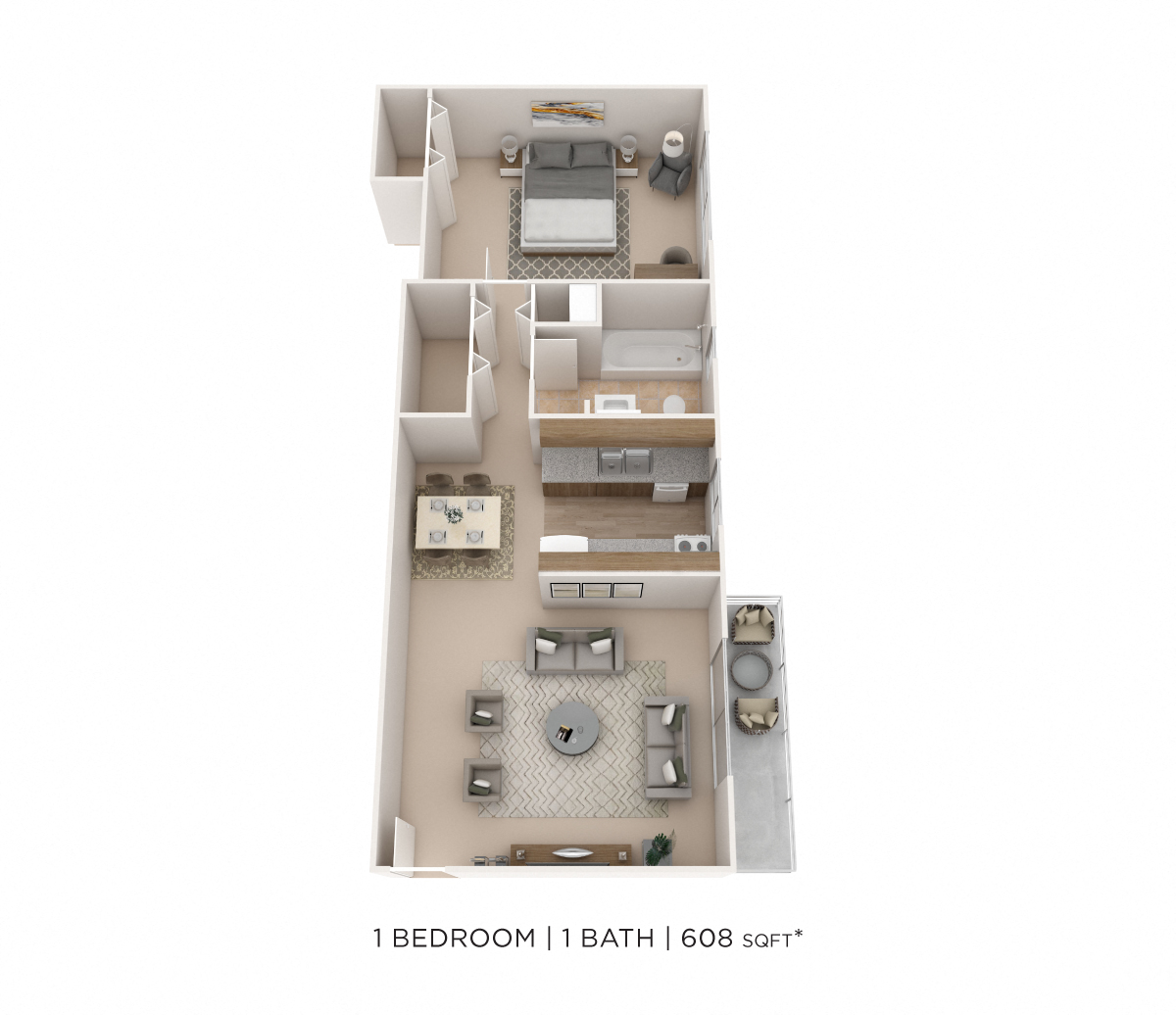 One Bedroom-608 sqft floor plan