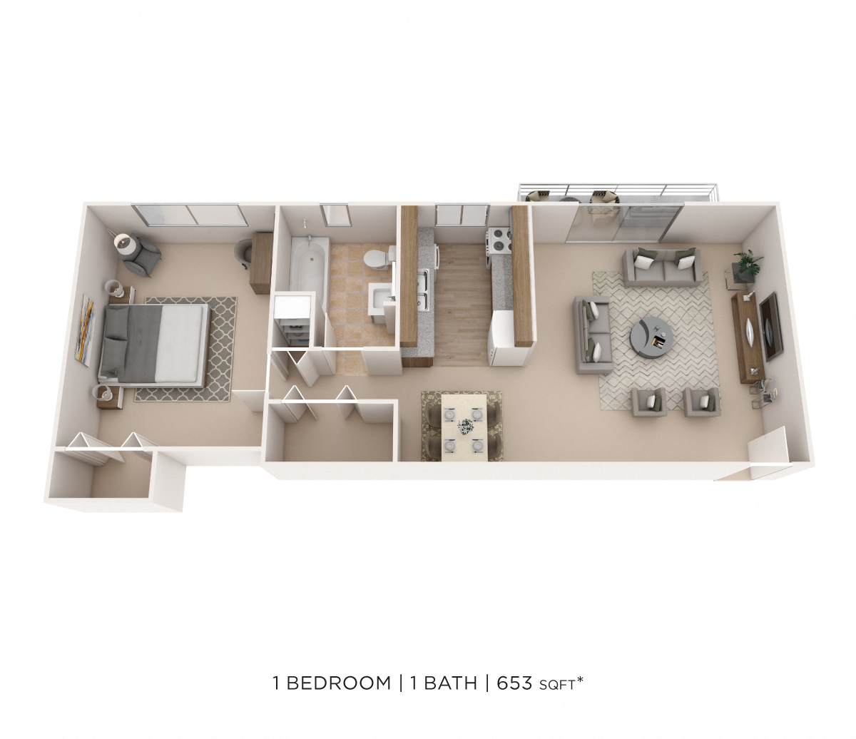 One Bedroom-653 sqft floor plan
