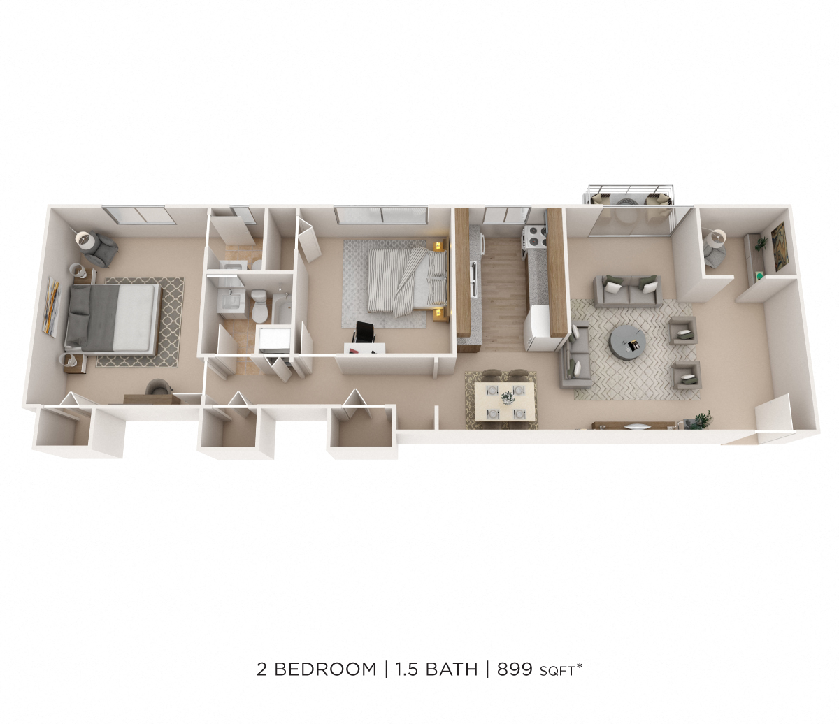 Two Bedroom 1.5 Bath- 1003 sqft floor plan