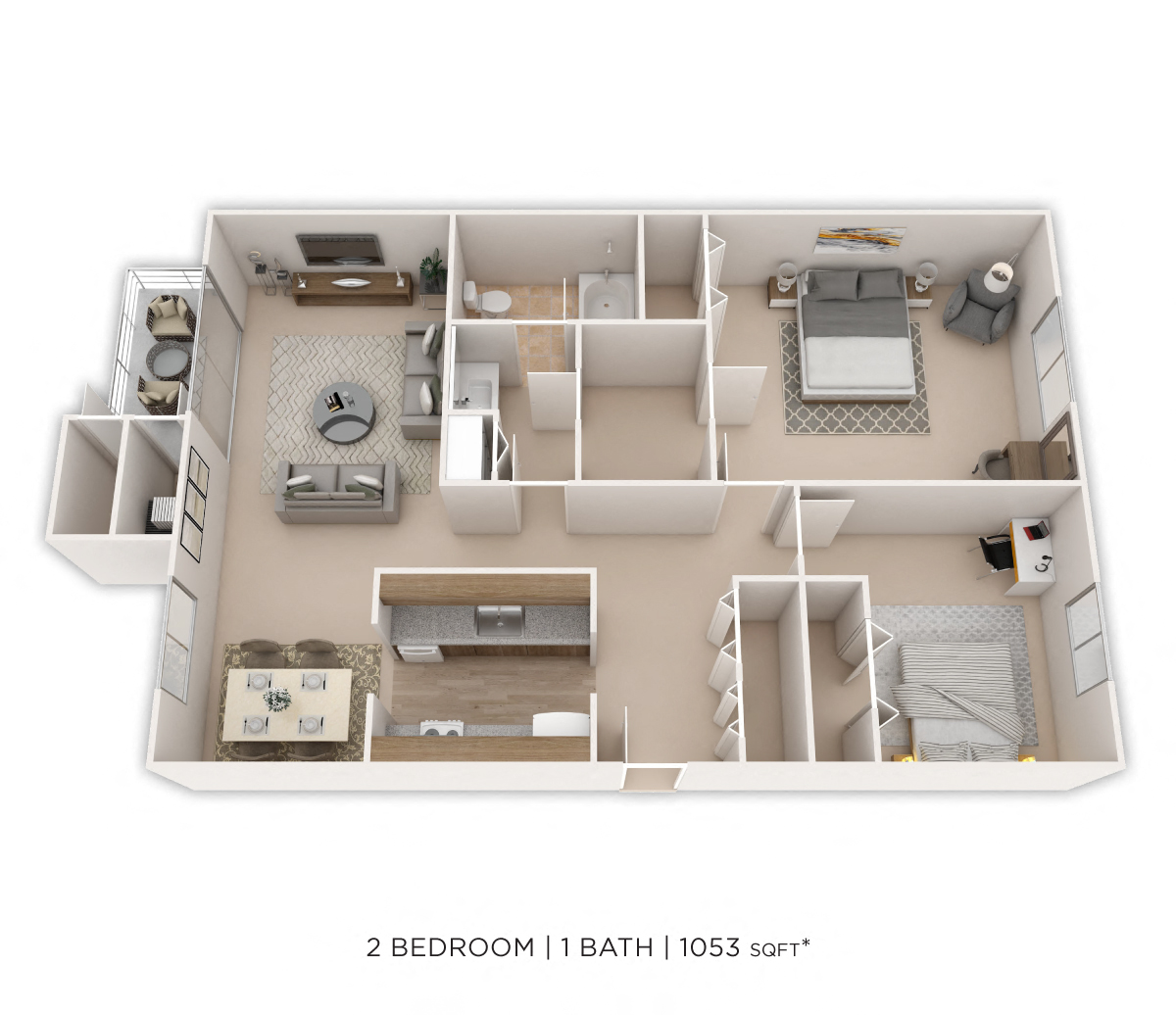 Two Bedroom-1,053 sqft floor plan