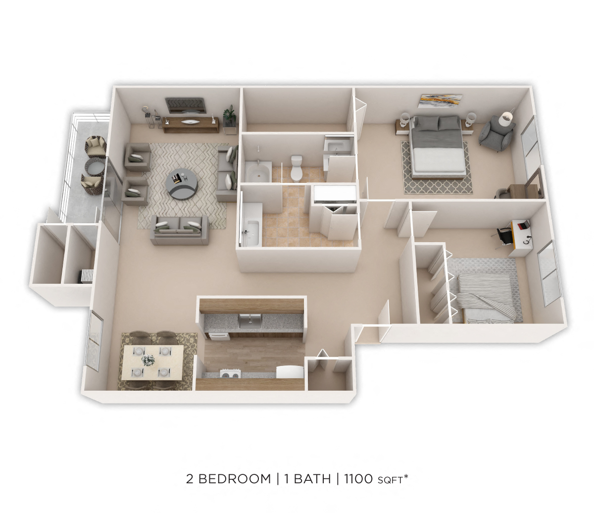 Two Bedroom-1,100 sqft floor plan