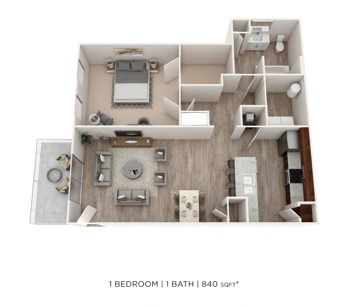 One Bedroom- 840 sqft floor plan