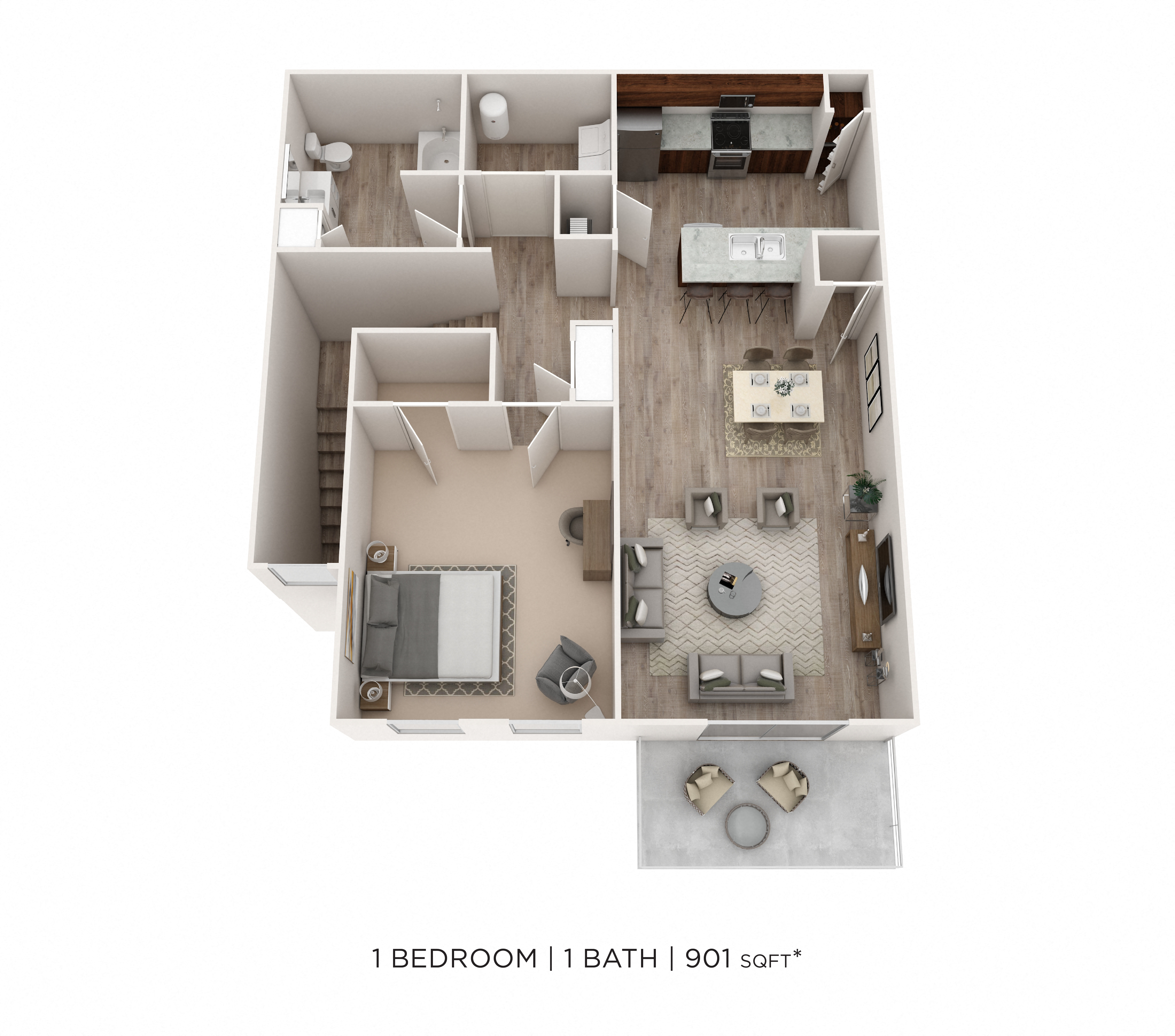 One Bedroom- 901 sqft floor plan