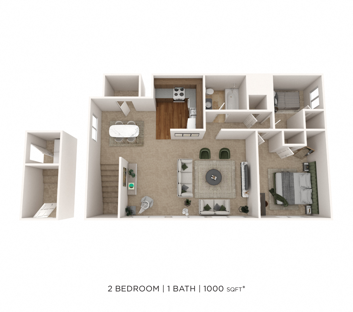 Two Bedroom - 1,000 sqft floor plan