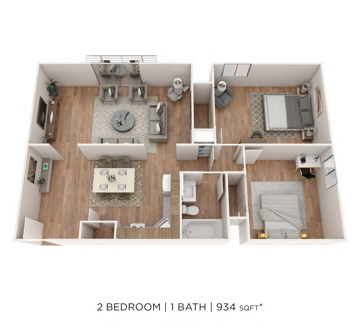 Two Bedroom- 934 sqft floor plan