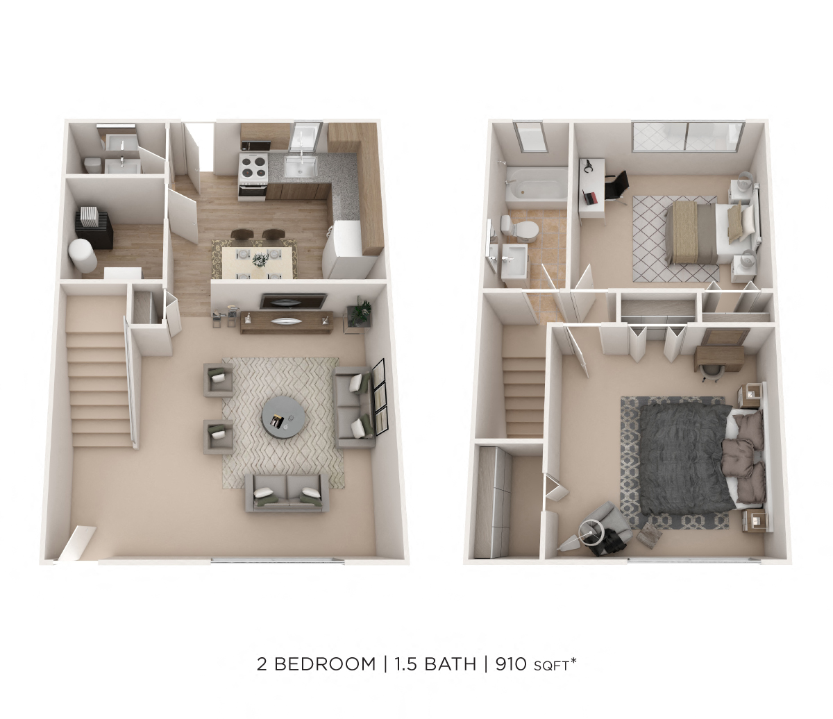 Two Bedroom 1.5 Bath Townhome floor plan
