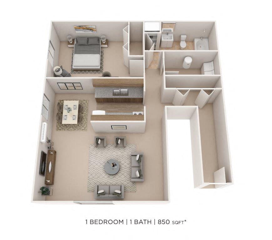 One Bedroom - 850 sqft floor plan