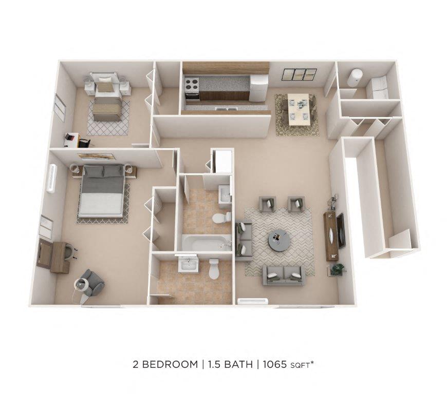 Two Bedroom 1.5 Bath - 1,065 sqft floor plan