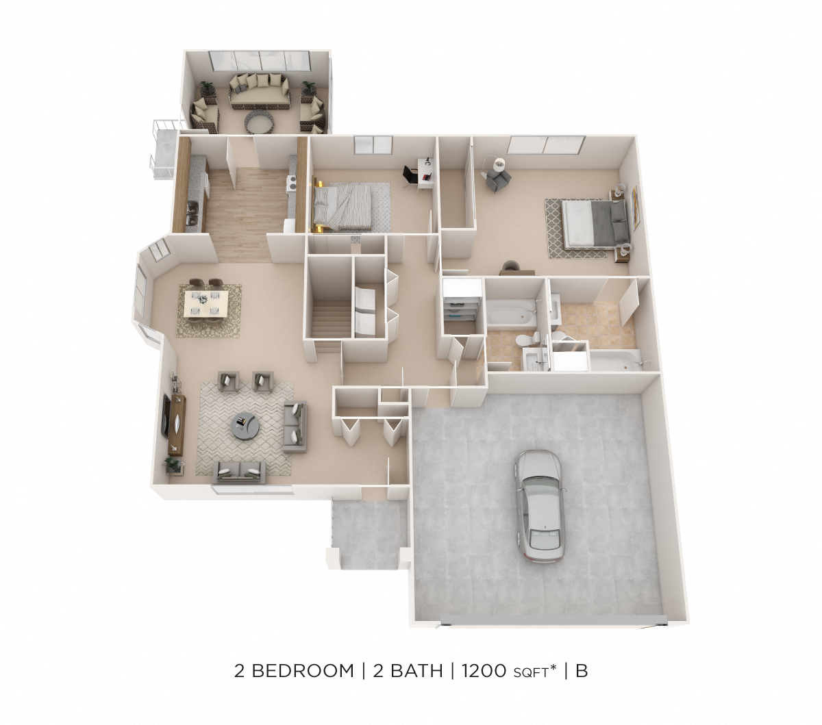 Two Bedroom 2 Bath Townhome floor plan
