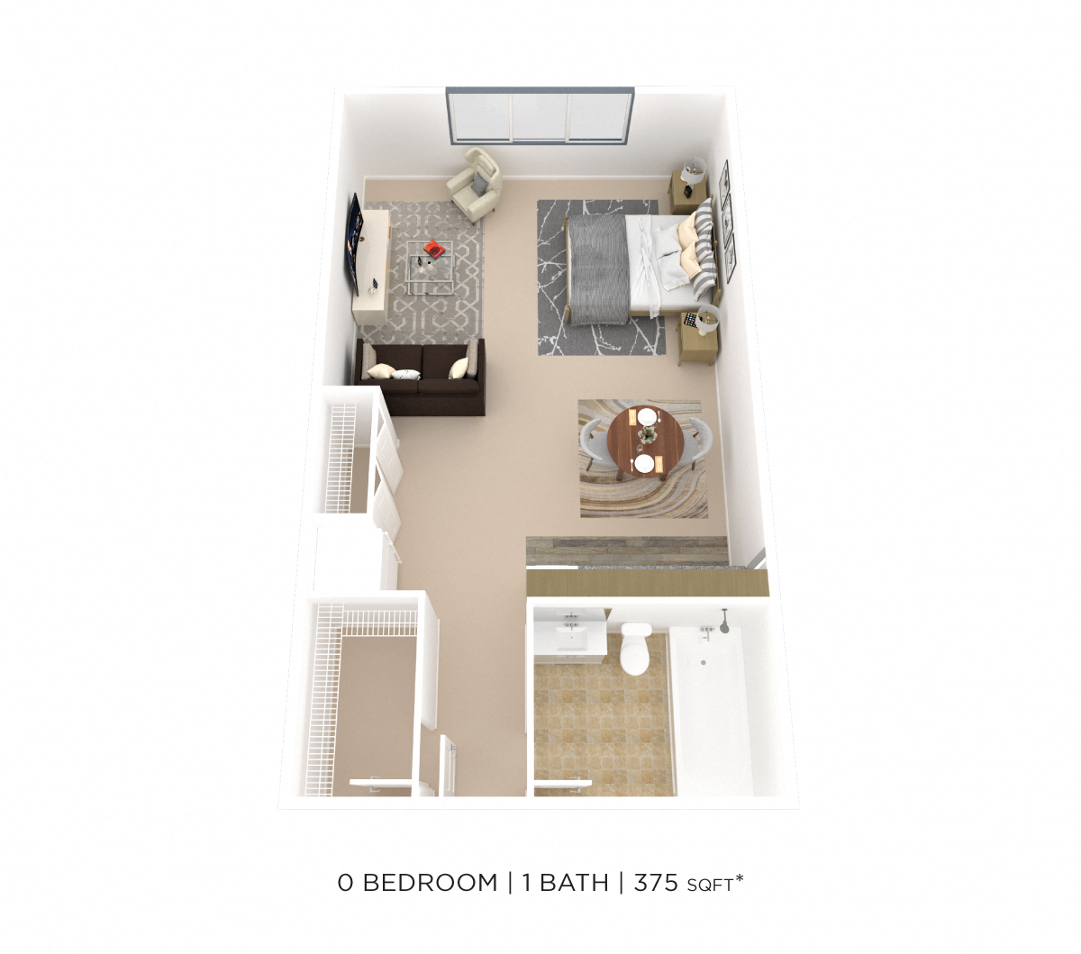 Studio- 375 sqft floor plan