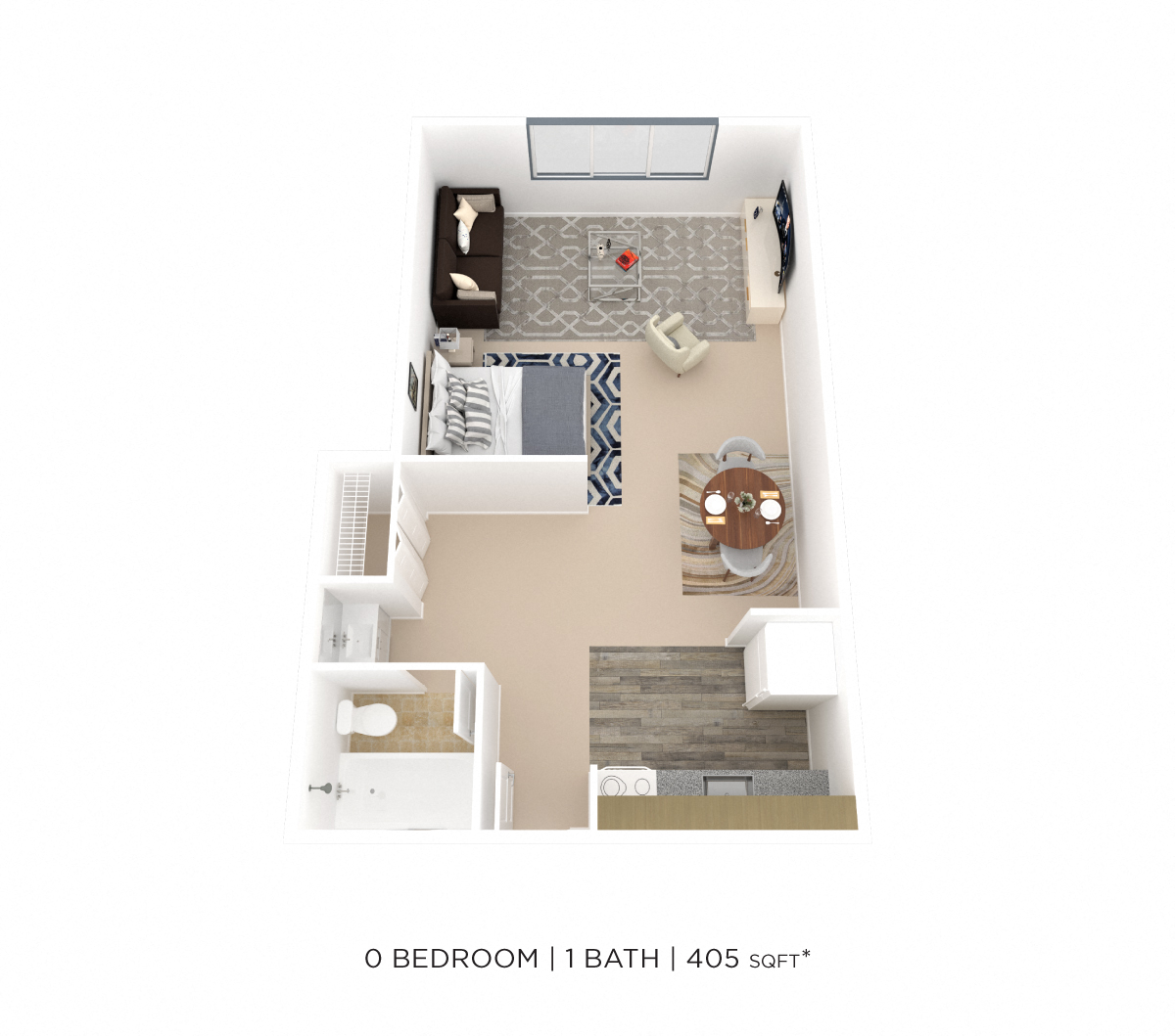 Studio- 405 sqft floor plan