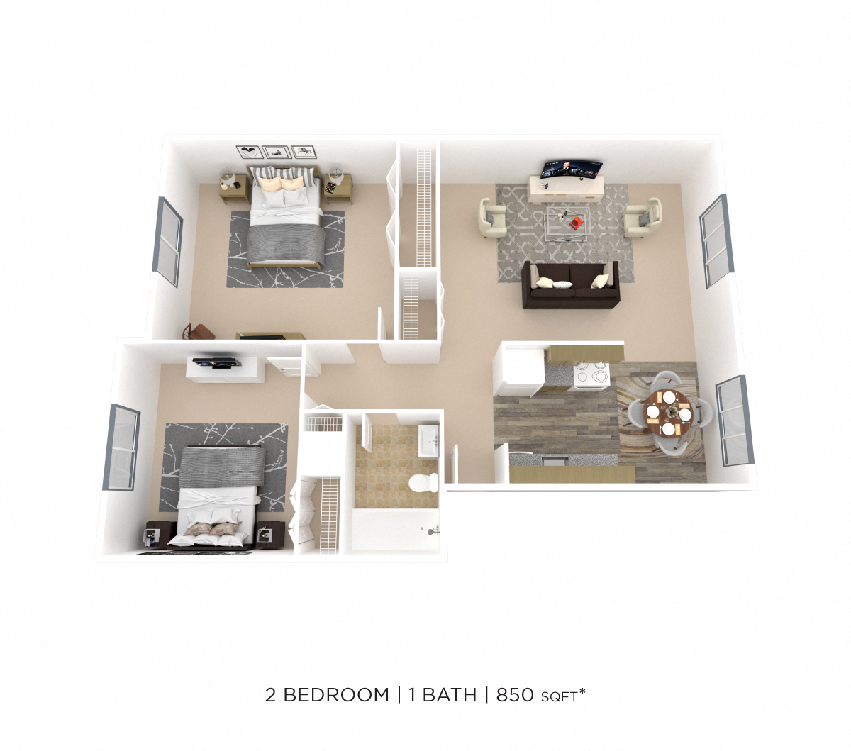 Two Bedroom- 850 sqft floor plan