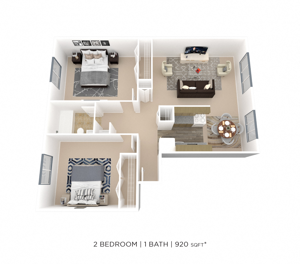 Two Bedroom- 920 sqft floor plan