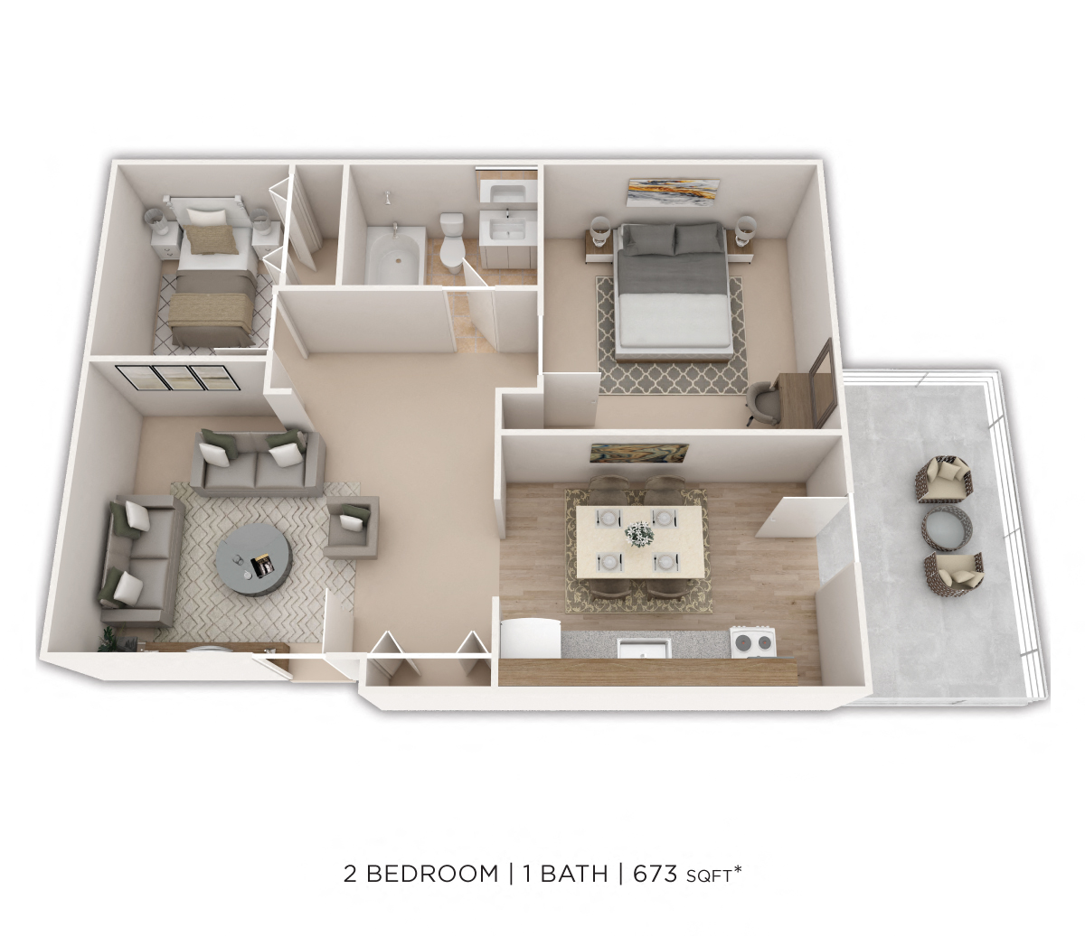 One Bedroom w/ Den- 673 sqft floor plan
