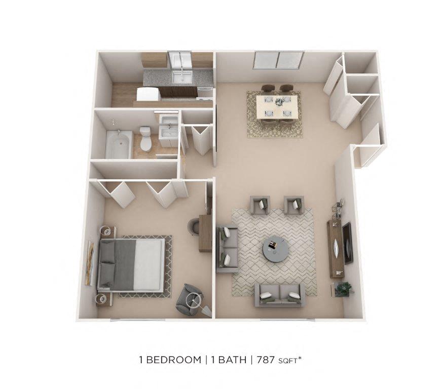 One Bedroom - 787 sqft floor plan