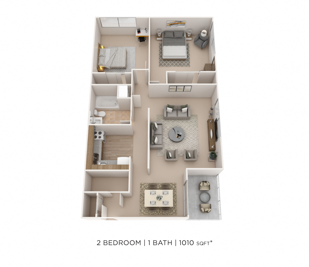 Two Bedroom- 1,010 sqft floor plan