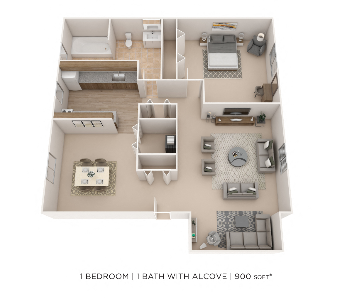 One Bedroom- 900 sqft floor plan