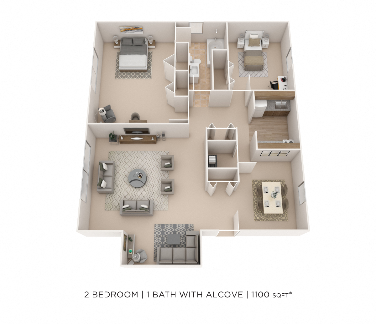 Two Bedroom- 1100 sqft floor plan