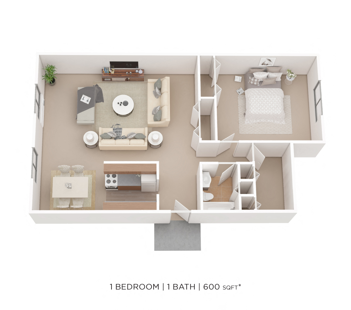 One Bedroom- 660 sqft floor plan