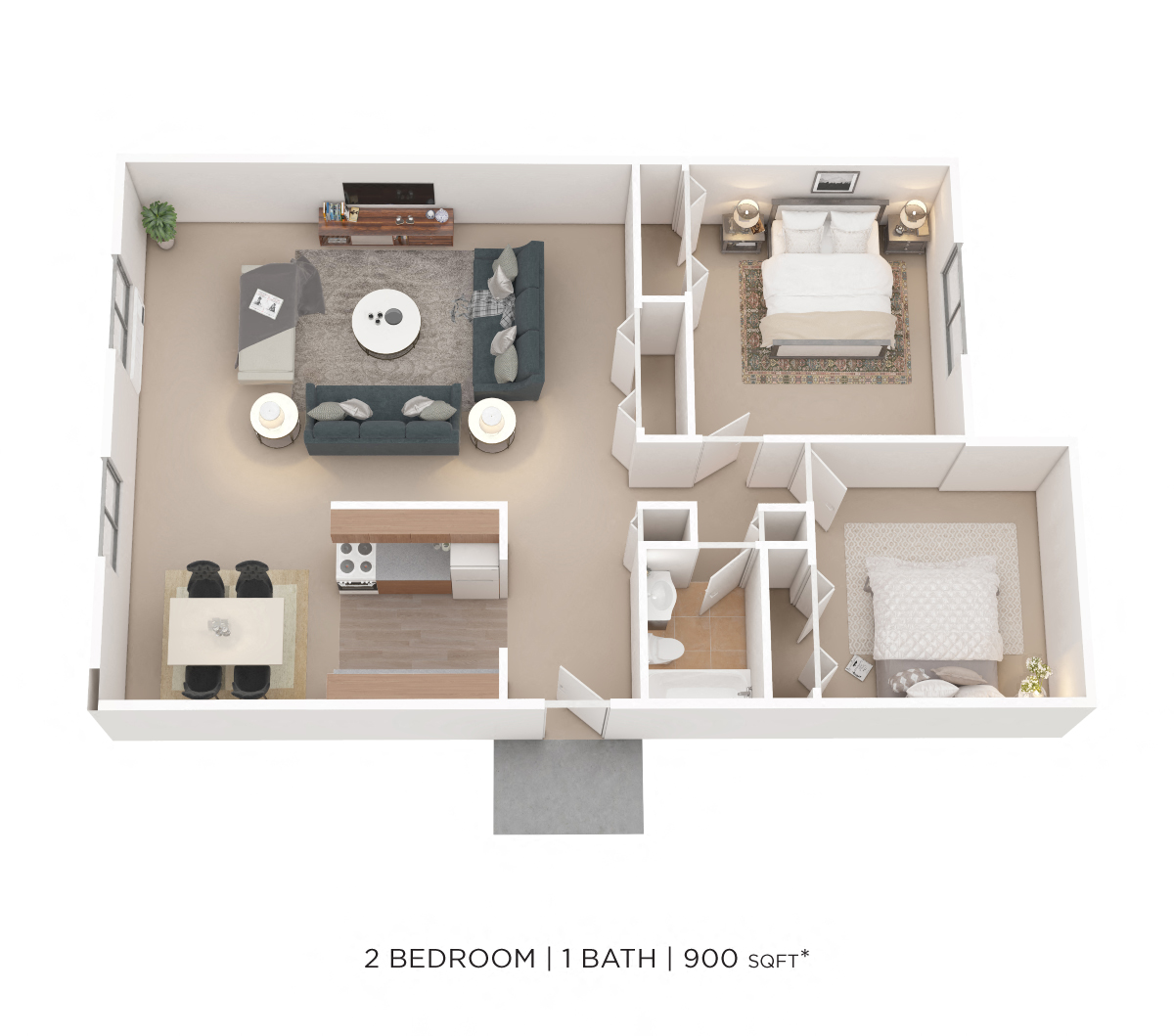 Two Bedroom-  900 sqft floor plan