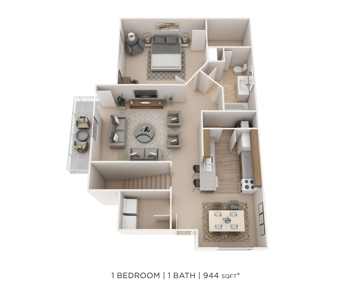 One Bedroom- 944 sqft floor plan