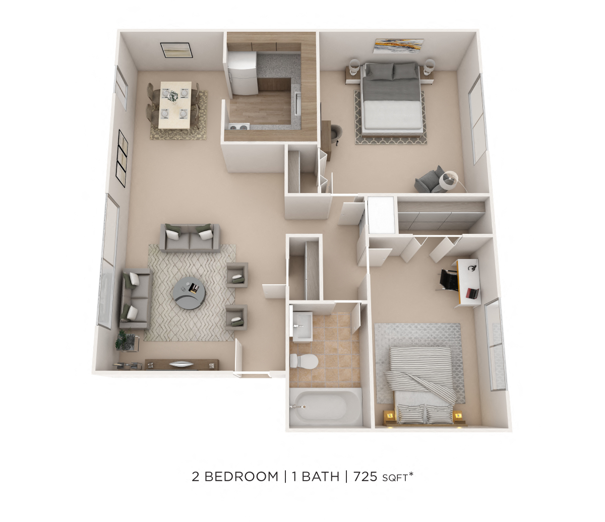 Two Bedroom - 725 sqft floor plan
