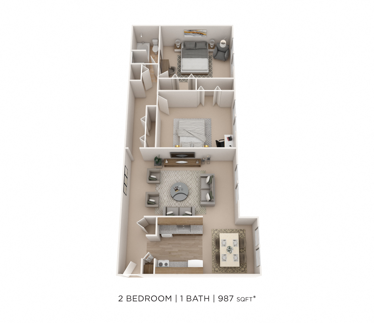 Two Bedroom - 987 sqft floor plan