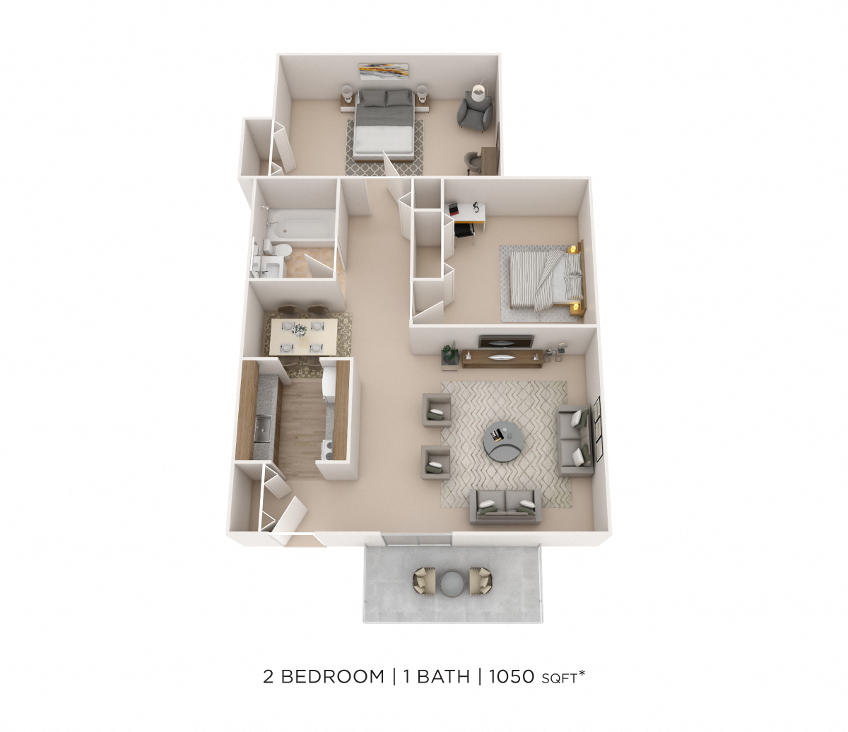Two Bedroom- 1,050 sqft floor plan