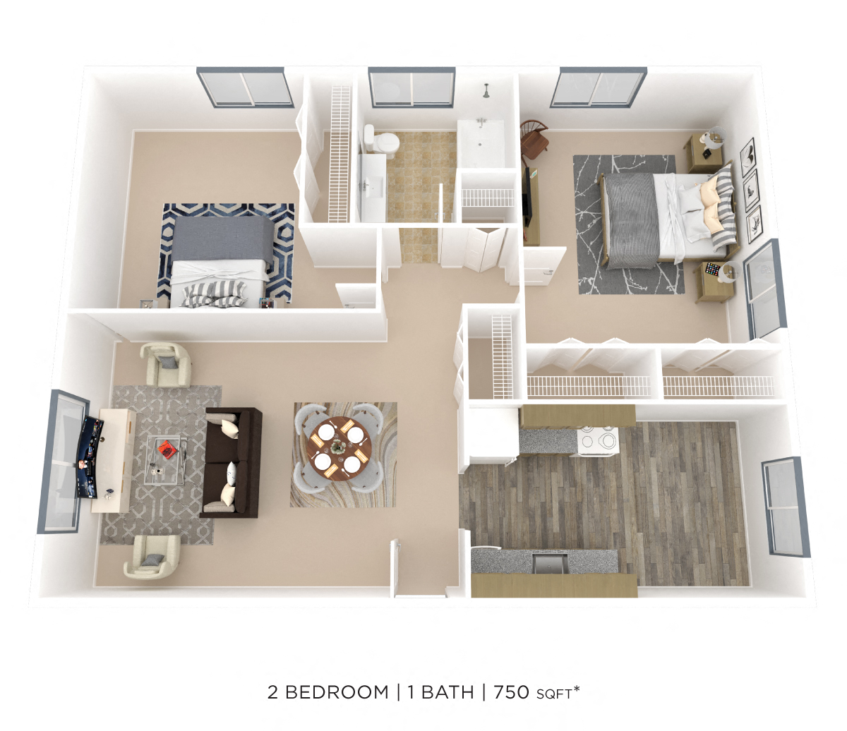 Two Bedroom- 750 sqft floor plan
