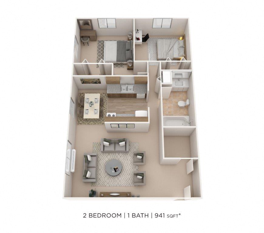 Two Bedroom- 941 sqft floor plan